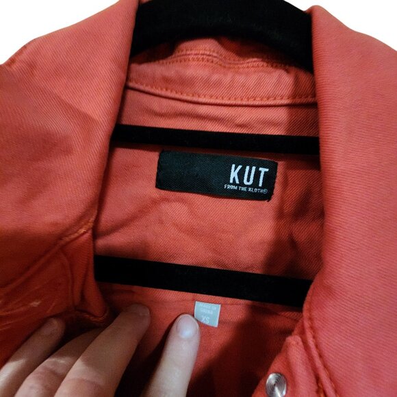 Kut From The Kloth Womens Coral Denim Jacket XS Button Front Casual Raw Hem - Picture 3 of 3